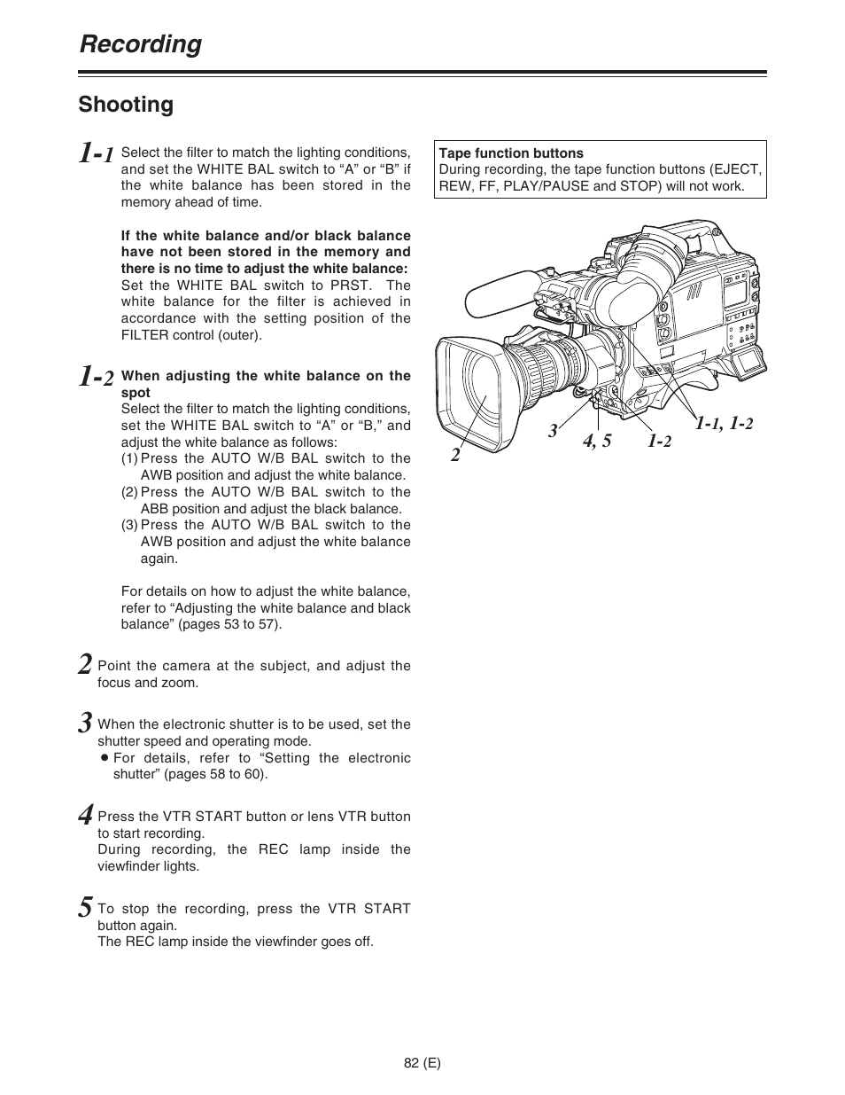 Recording, Shooting | Panasonic AJ-HDC27FE User Manual | Page 82 / 136