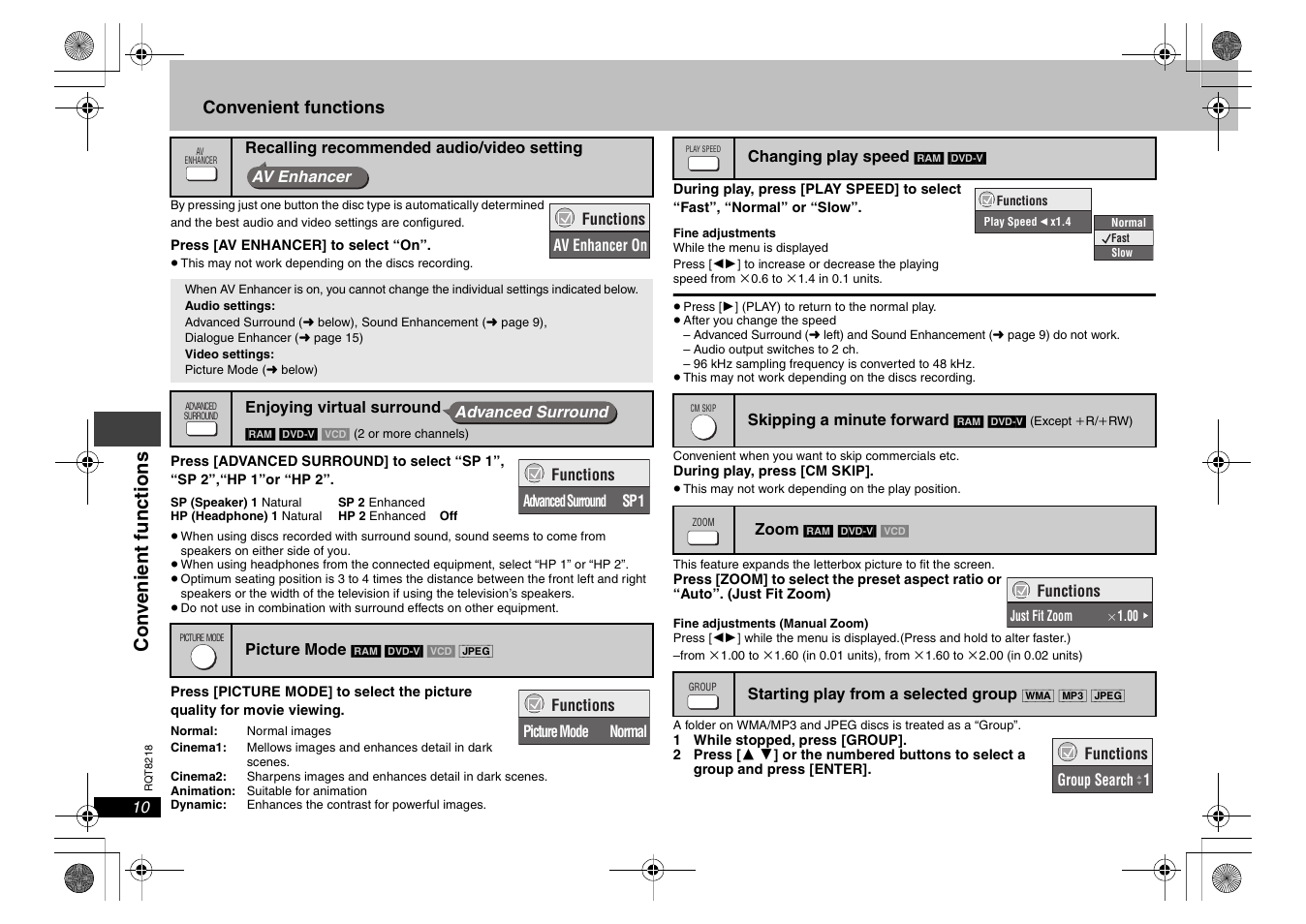 Con veni ent funct ions, Convenient functions | Panasonic RQT8218-P User Manual | Page 10 / 24