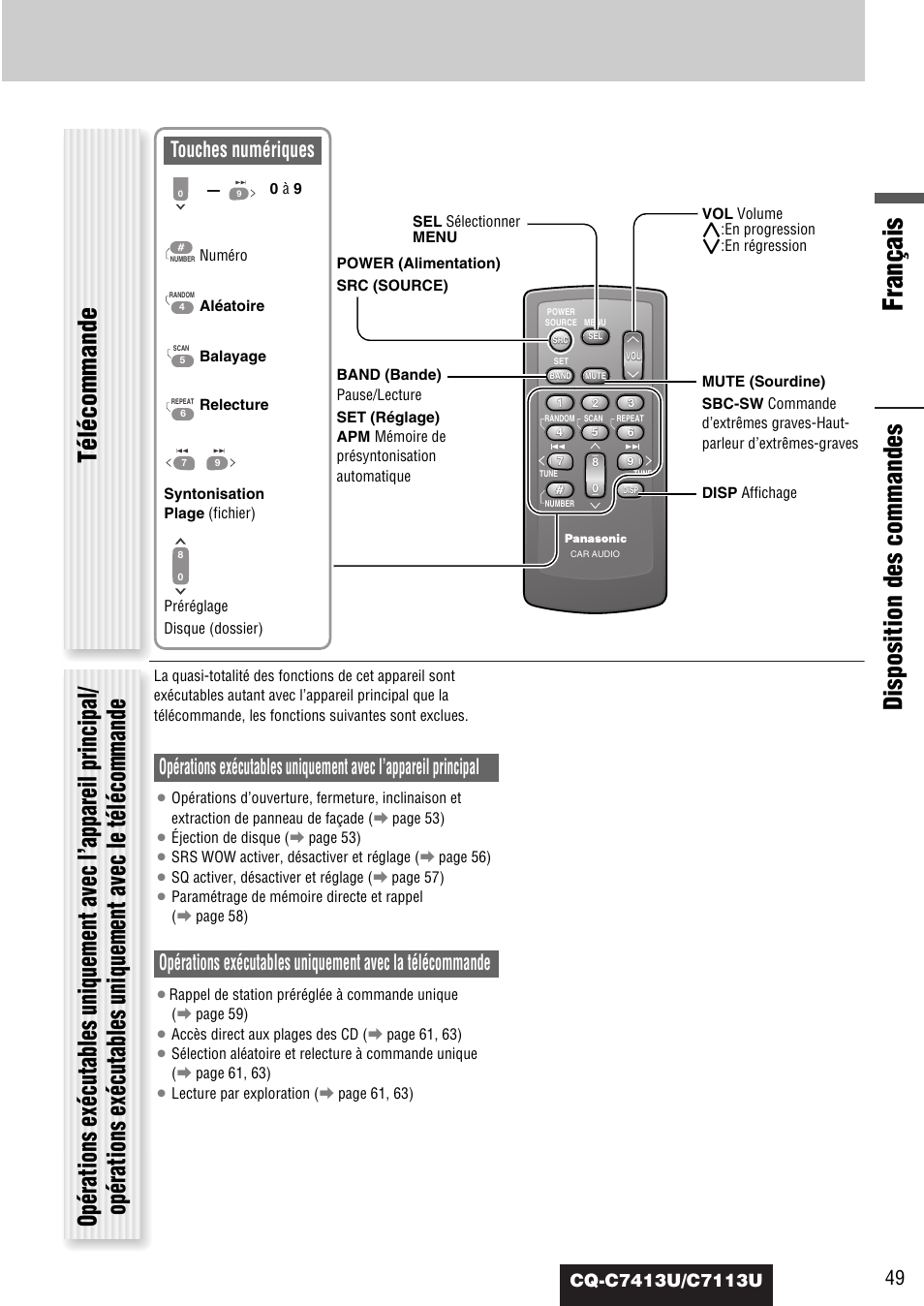 Français, Touches numériques | Panasonic CQ-C7413U User Manual | Page 49 / 114