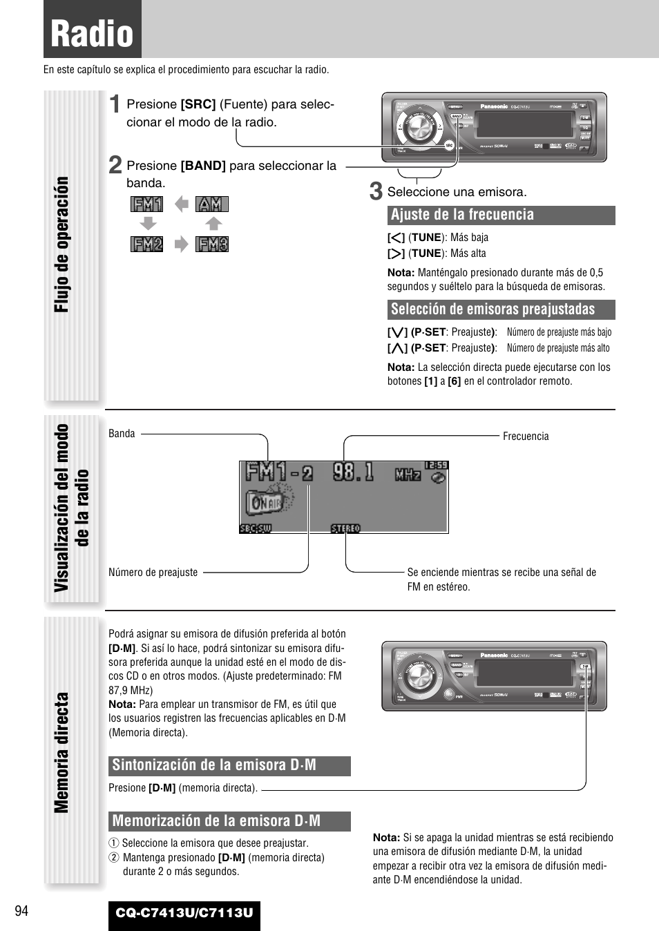 Cada fuente, Radio, Flujo de operación | Panasonic CQ-C7413U User Manual | Page 94 / 114