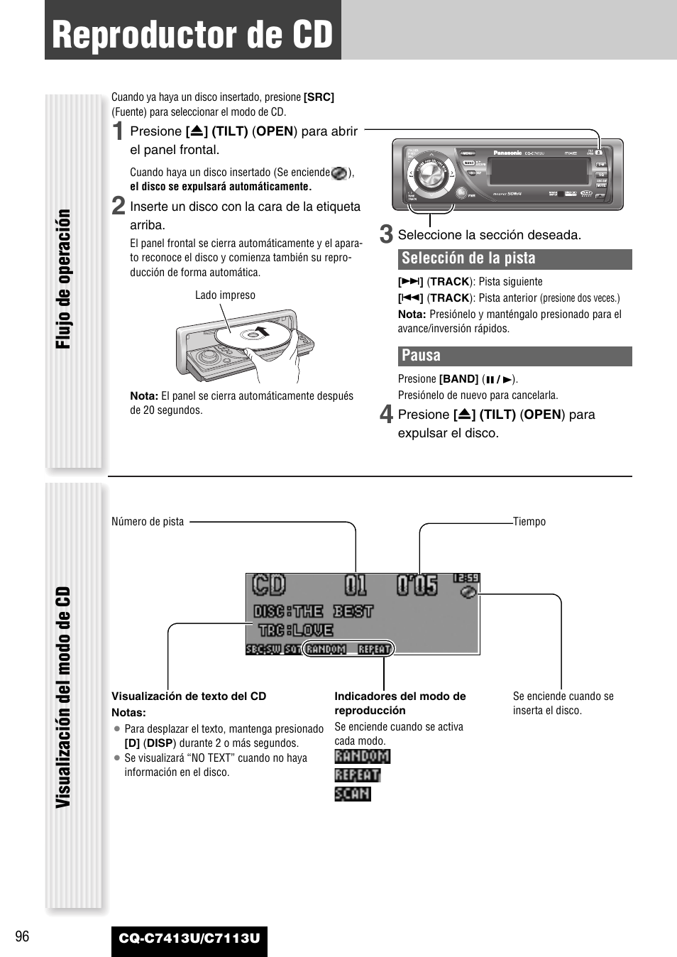 Reproductor de cd, Flujo de operación visualización del modo de cd | Panasonic CQ-C7413U User Manual | Page 96 / 114