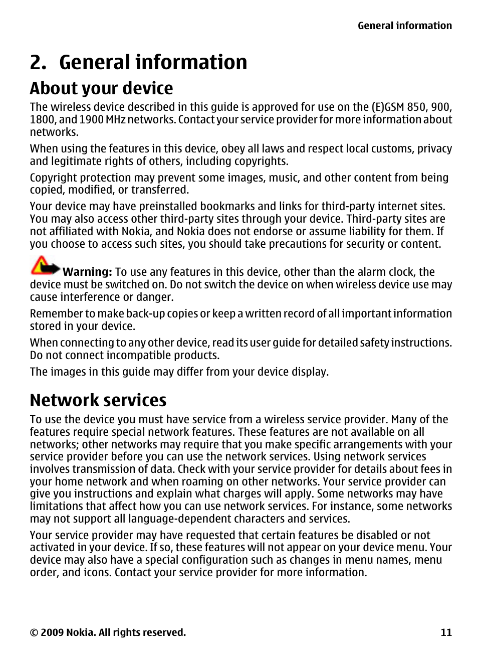 General information, About your device, Network services | Nokia 2700 Classic User Manual | Page 11 / 37