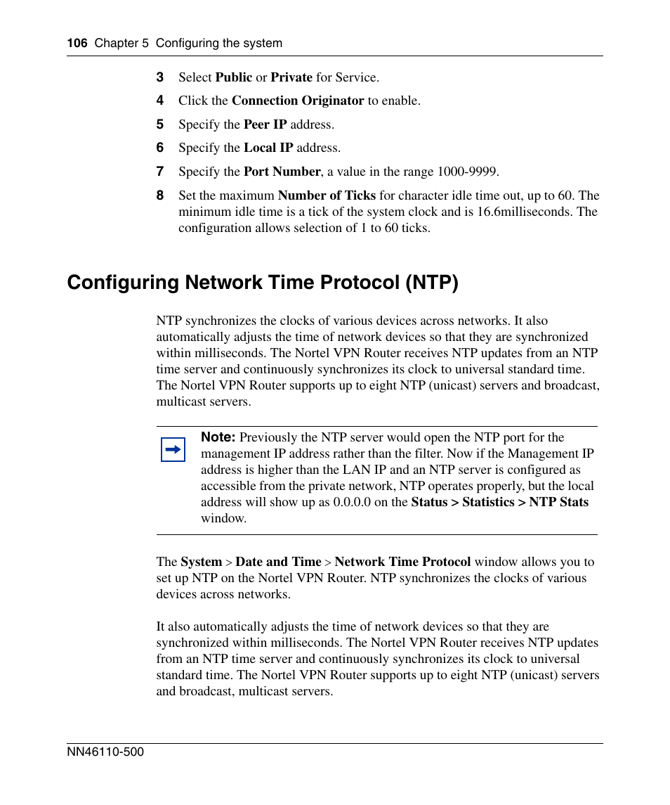 Configuring network time protocol (ntp) | Panasonic 7 User Manual | Page 106 / 178