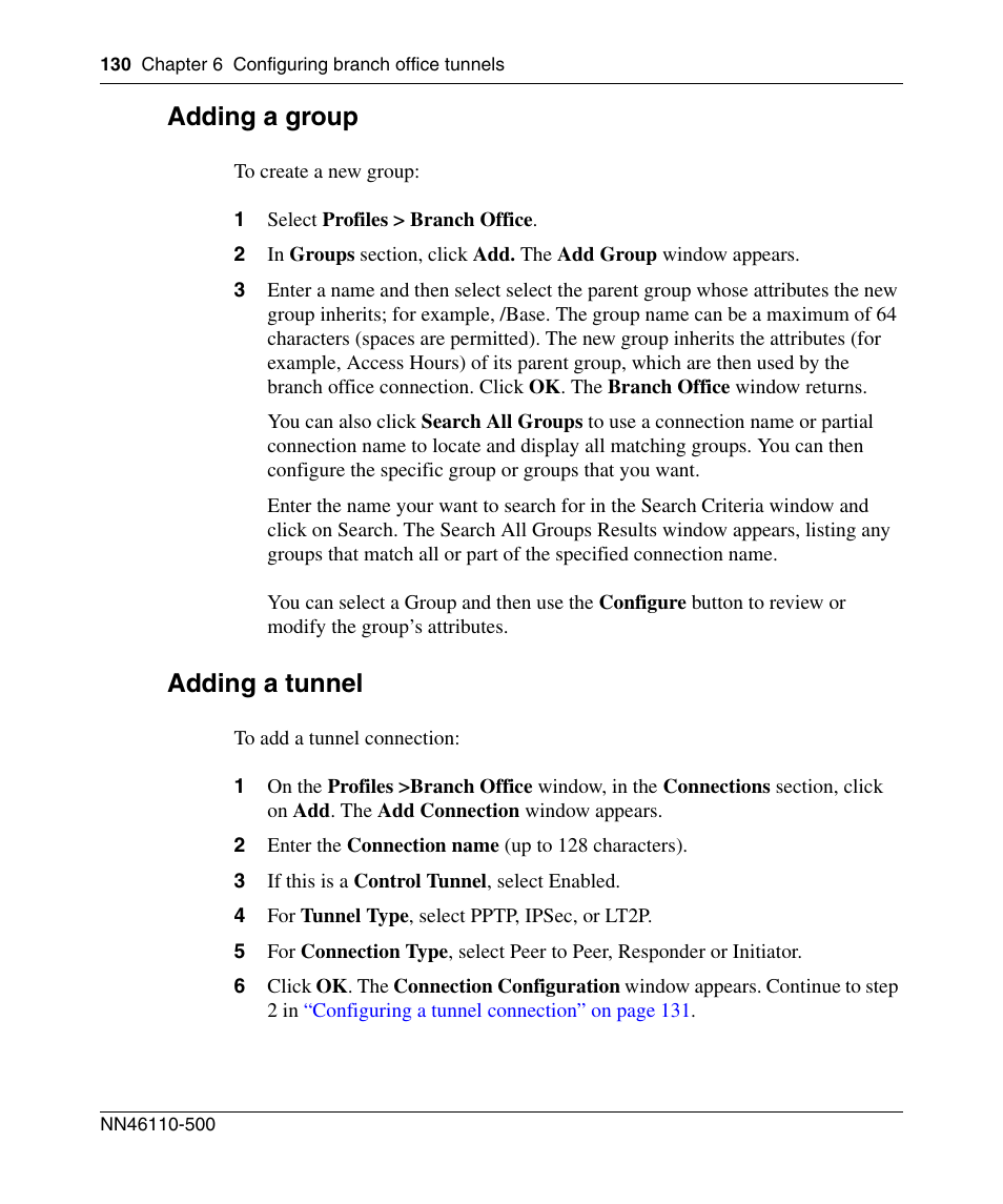 Adding a group, Adding a tunnel | Panasonic 7 User Manual | Page 130 / 178