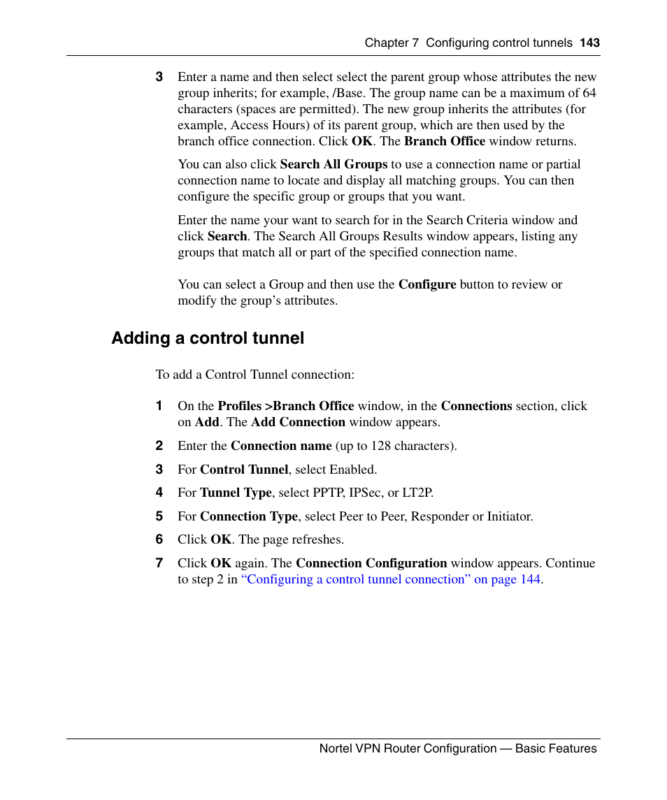 Adding a control tunnel, Creating control tunnels | Panasonic 7 User Manual | Page 143 / 178