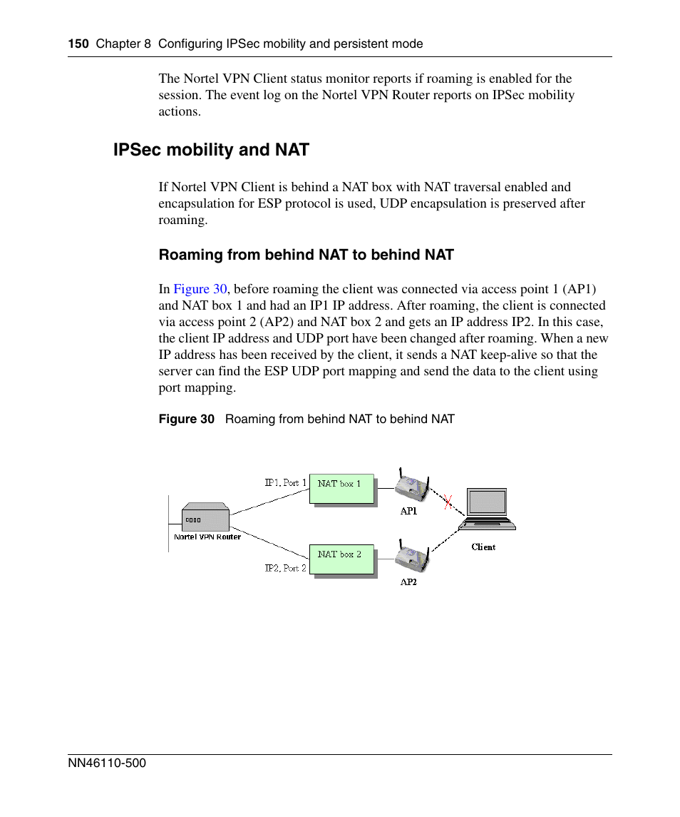 Ipsec mobility and nat, Roaming from behind nat to behind nat | Panasonic 7 User Manual | Page 150 / 178
