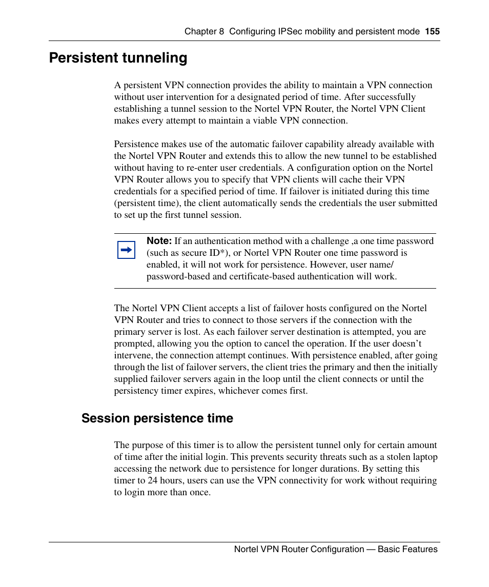 Persistent tunneling, Session persistence time | Panasonic 7 User Manual | Page 155 / 178