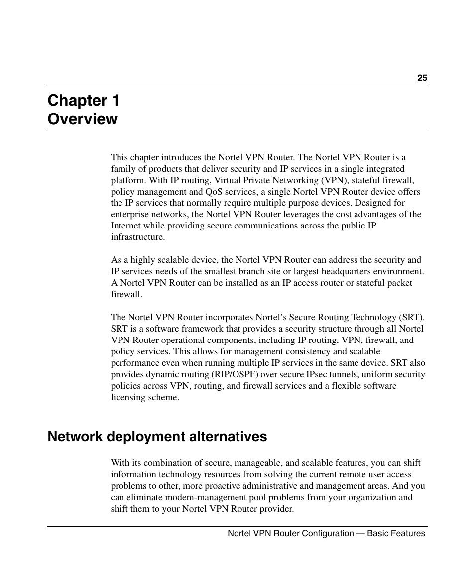 Chapter 1 overview, Network deployment alternatives, Chapter 1 | Panasonic 7 User Manual | Page 25 / 178