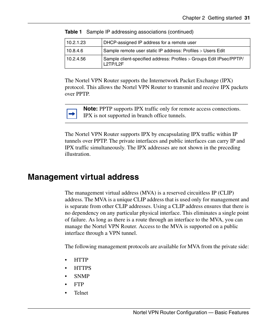 Management virtual address | Panasonic 7 User Manual | Page 31 / 178