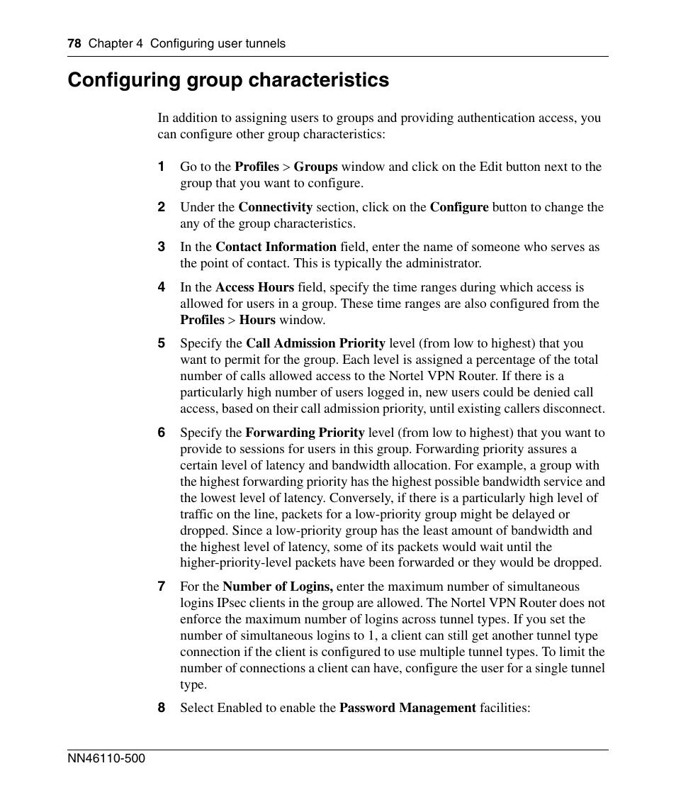 Configuring group characteristics | Panasonic 7 User Manual | Page 78 / 178