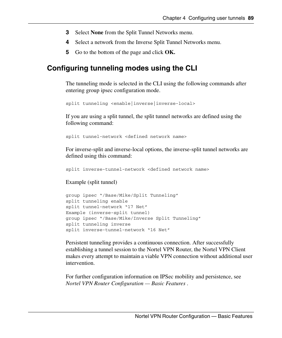 Configuring tunneling modes using the cli | Panasonic 7 User Manual | Page 89 / 178