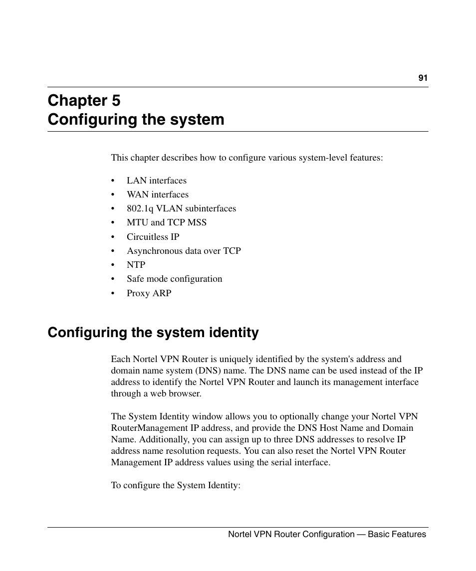 Chapter 5, Configuring the system, Configuring the system identity | Chapter 5 configuring the system | Panasonic 7 User Manual | Page 91 / 178