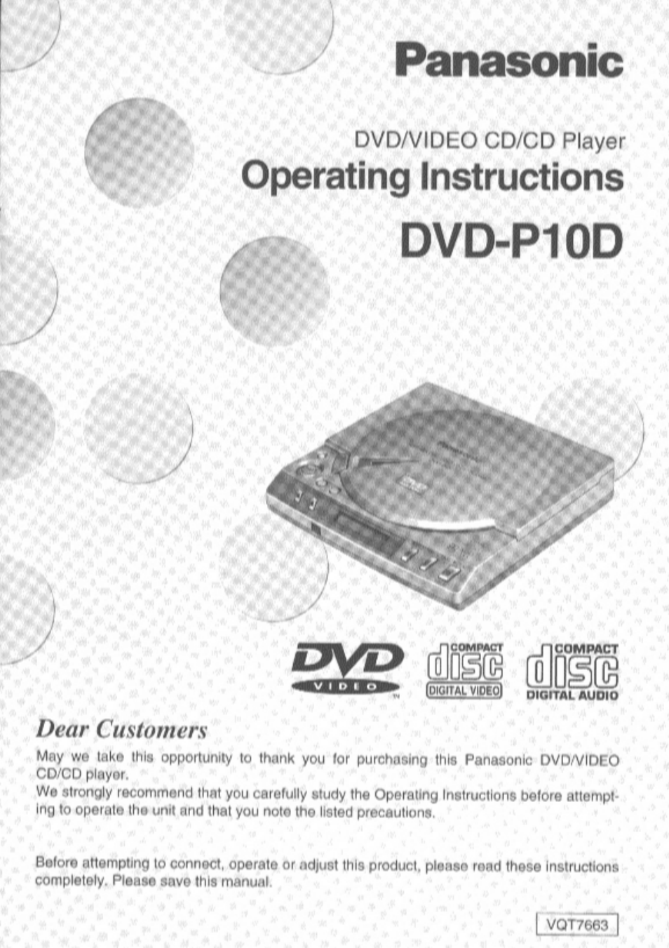 Panasonic DVD-P10D User Manual | 72 pages