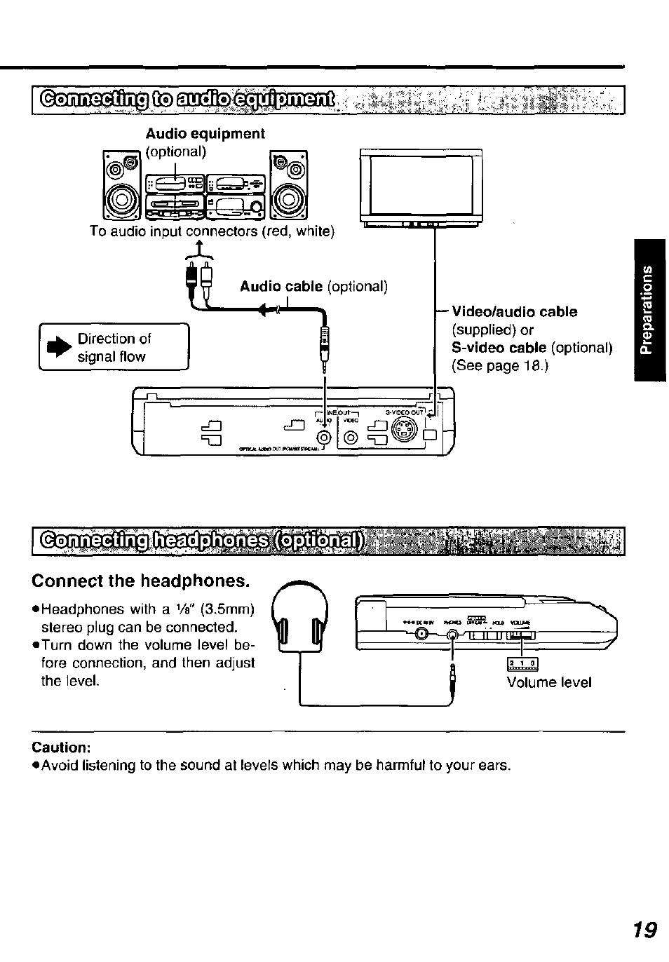 Connect the headphones, Caution | Panasonic DVD-P10D User Manual | Page 19 / 72