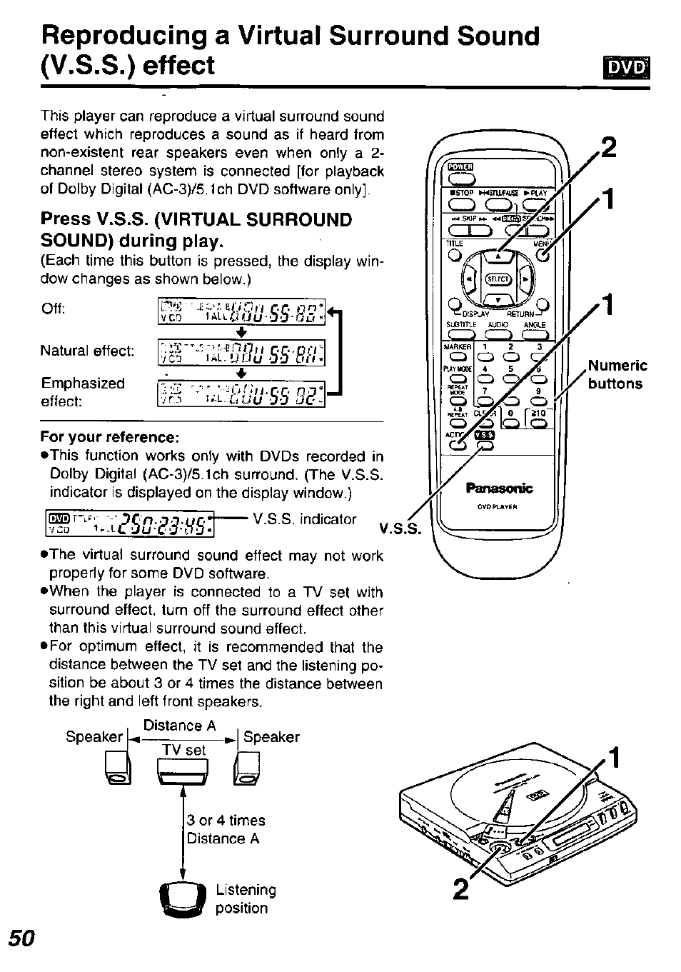 Press v.s.s. (virtual surround sound) during play, For your reference | Panasonic DVD-P10D User Manual | Page 50 / 72