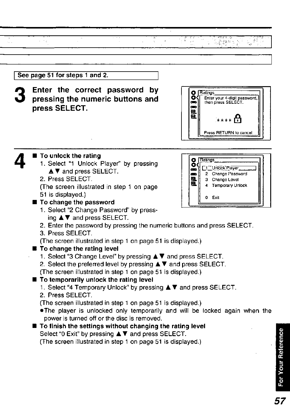 To unlock the rating | Panasonic DVD-P10D User Manual | Page 57 / 72