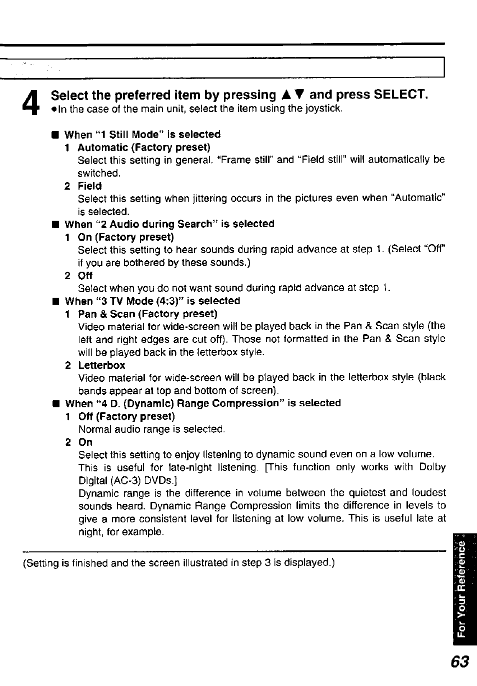 2 field, 2 off, 2 letterbox | 2 on | Panasonic DVD-P10D User Manual | Page 63 / 72