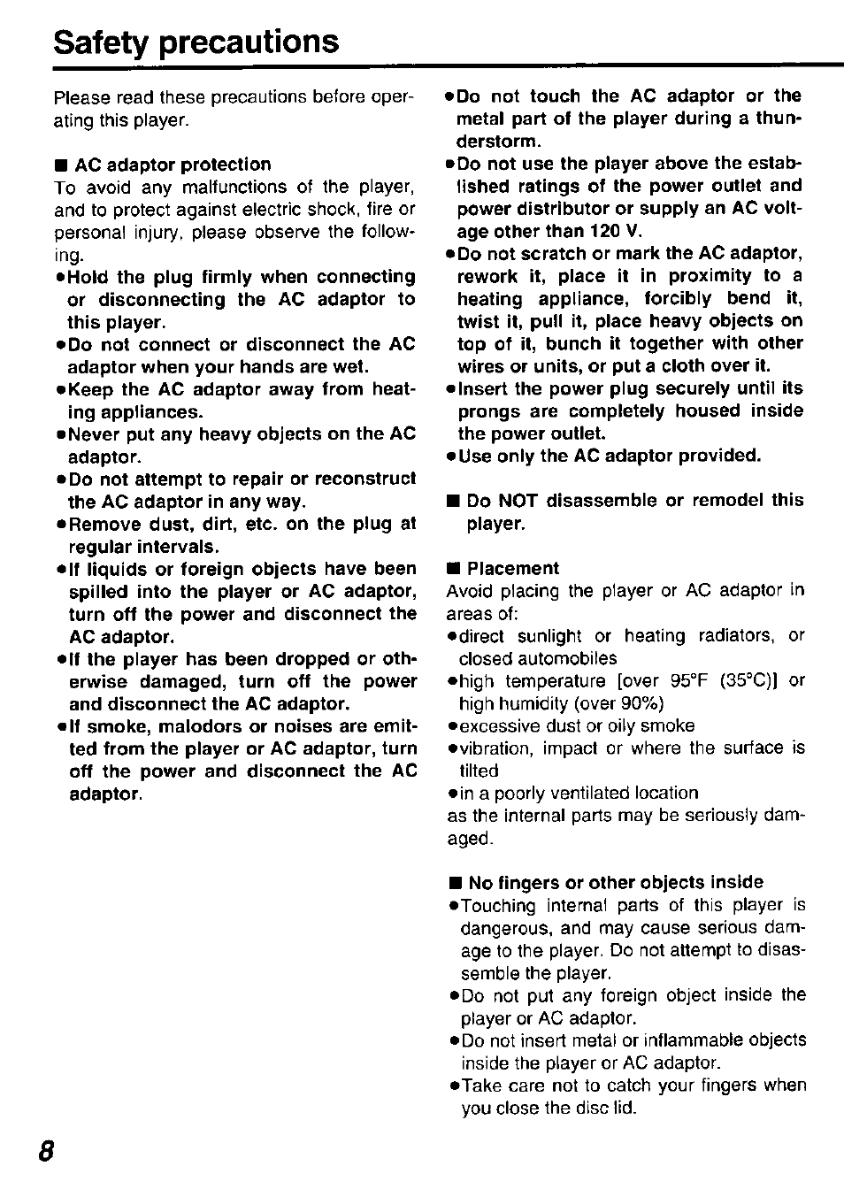 Safety precautions | Panasonic DVD-P10D User Manual | Page 8 / 72