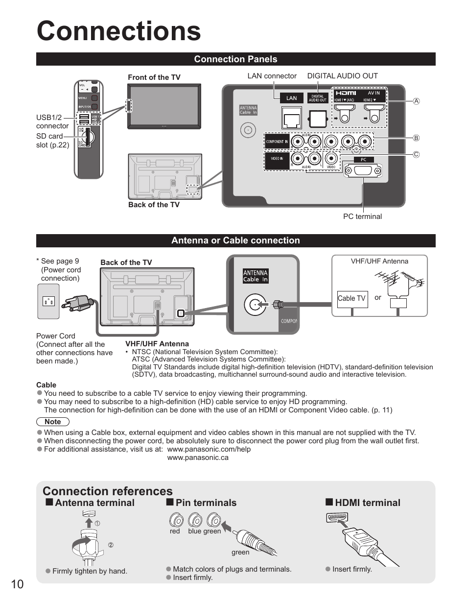 Connections, Connection references | Panasonic TC-50PX34 User Manual | Page 11 / 62