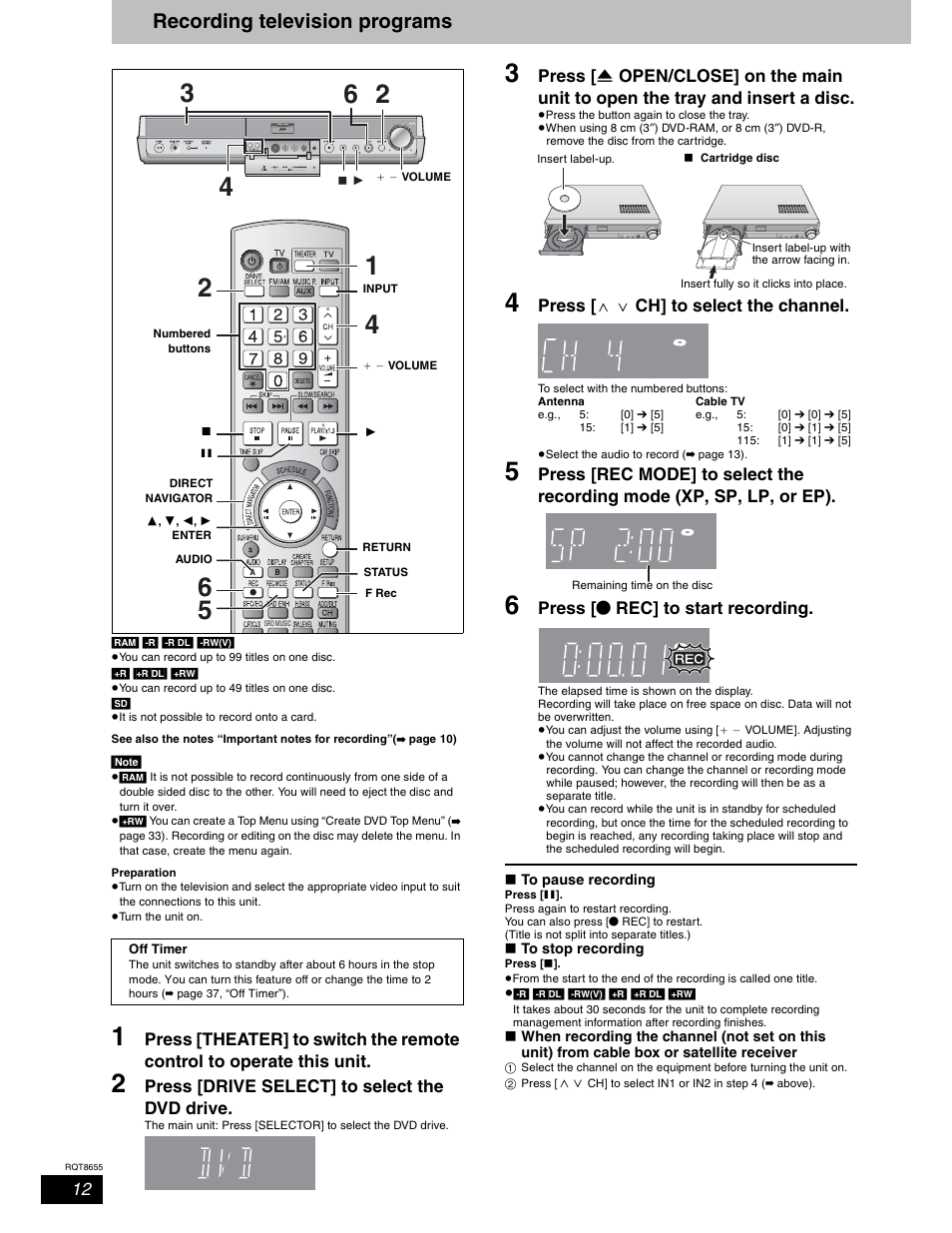 Recording television programs | Panasonic SC-RT50 User Manual | Page 12 / 52