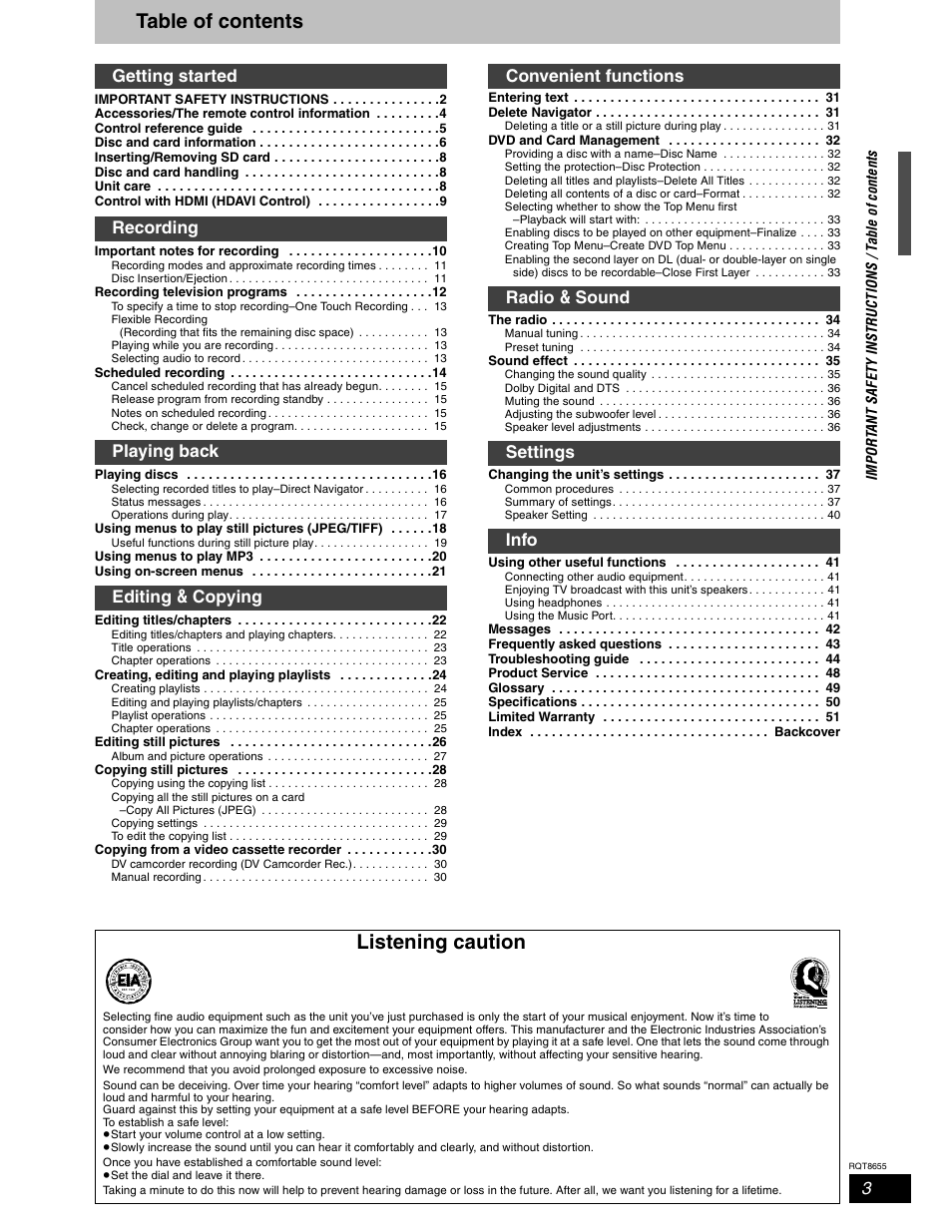 Panasonic SC-RT50 User Manual | Page 3 / 52