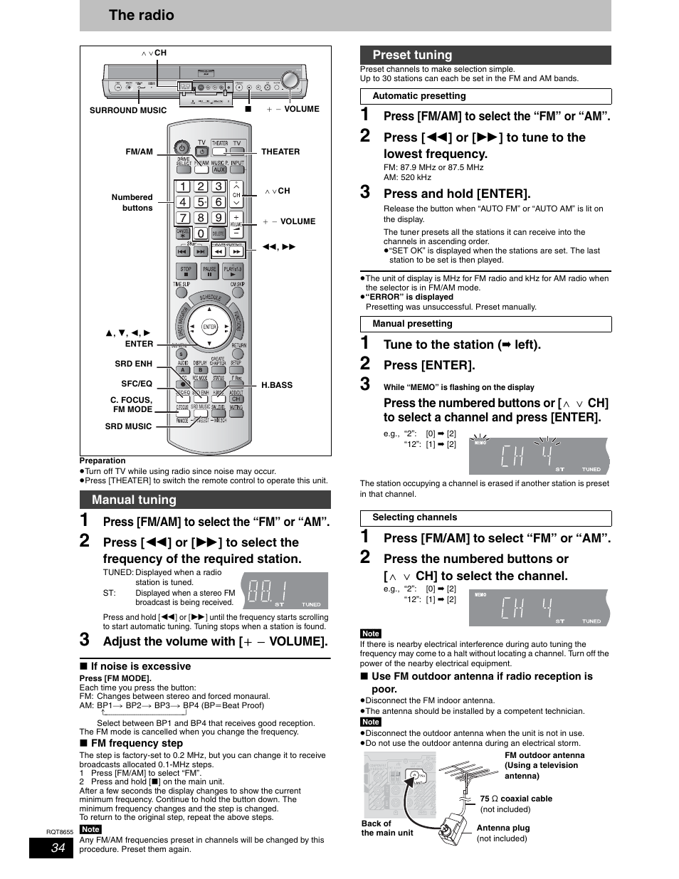 Radio & sound, The radio | Panasonic SC-RT50 User Manual | Page 34 / 52