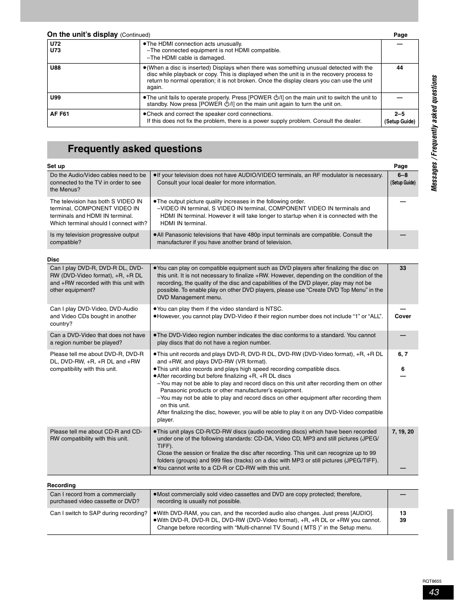 Frequently asked questions | Panasonic SC-RT50 User Manual | Page 43 / 52