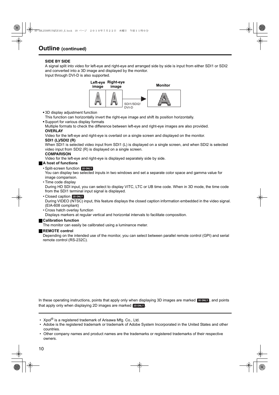 Outline | Panasonic BT-3DL2550E User Manual | Page 10 / 64