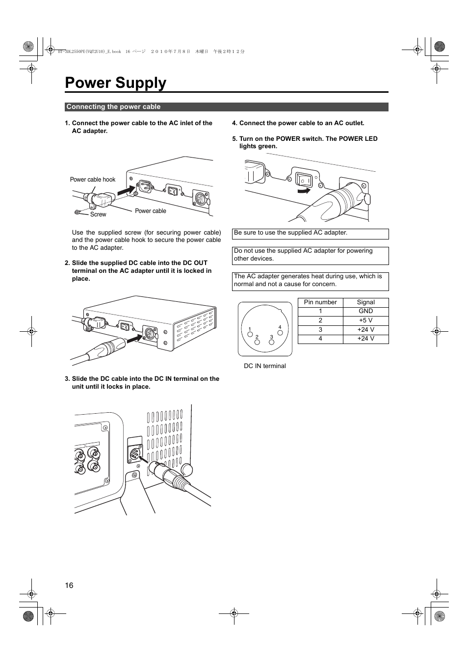 Power supply | Panasonic BT-3DL2550E User Manual | Page 16 / 64