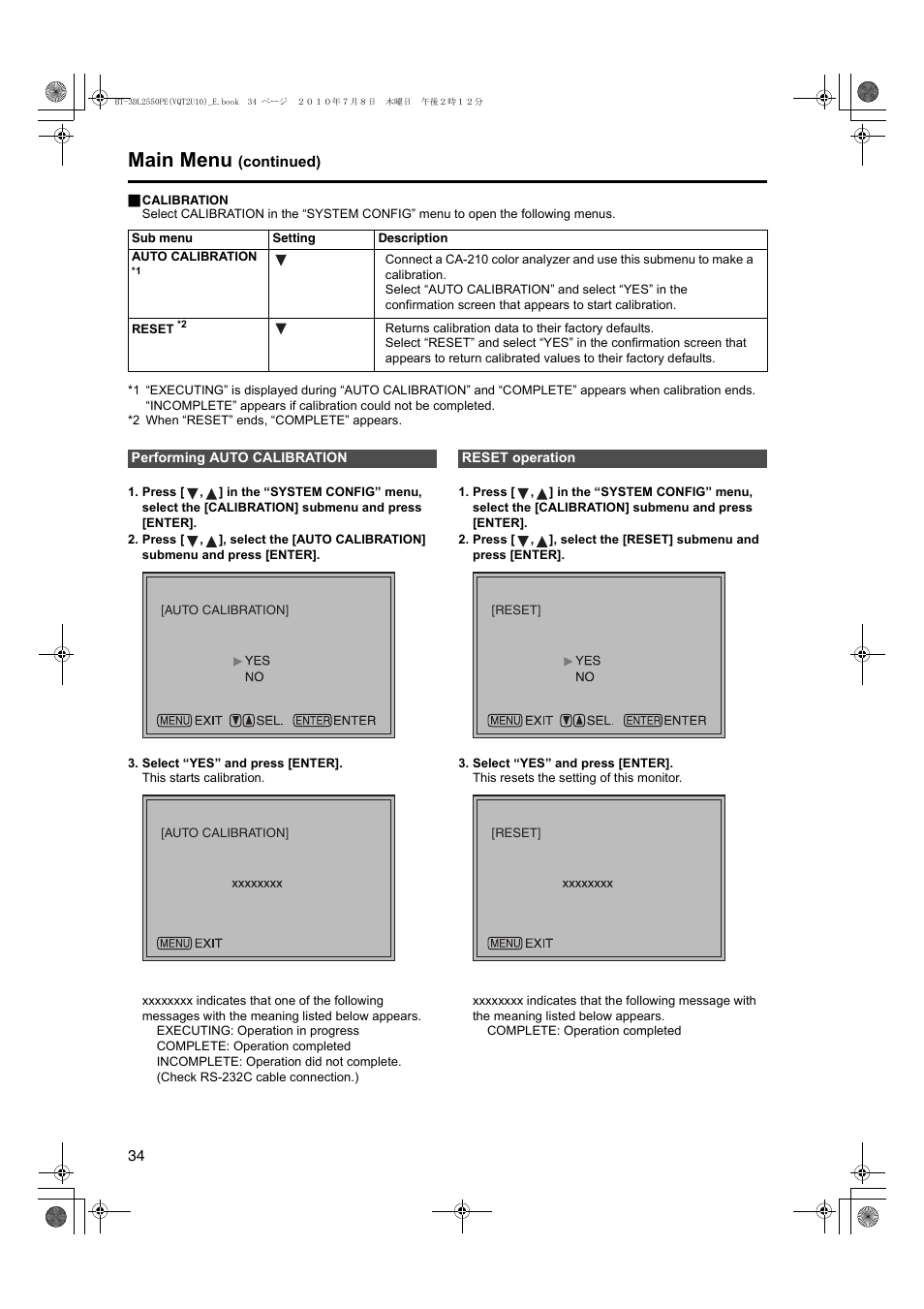 Main menu | Panasonic BT-3DL2550E User Manual | Page 34 / 64