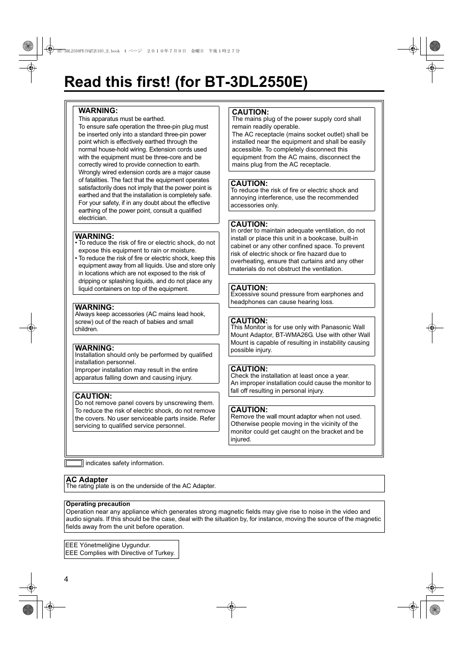 Read this first! (for bt-3dl2550e) | Panasonic BT-3DL2550E User Manual | Page 4 / 64