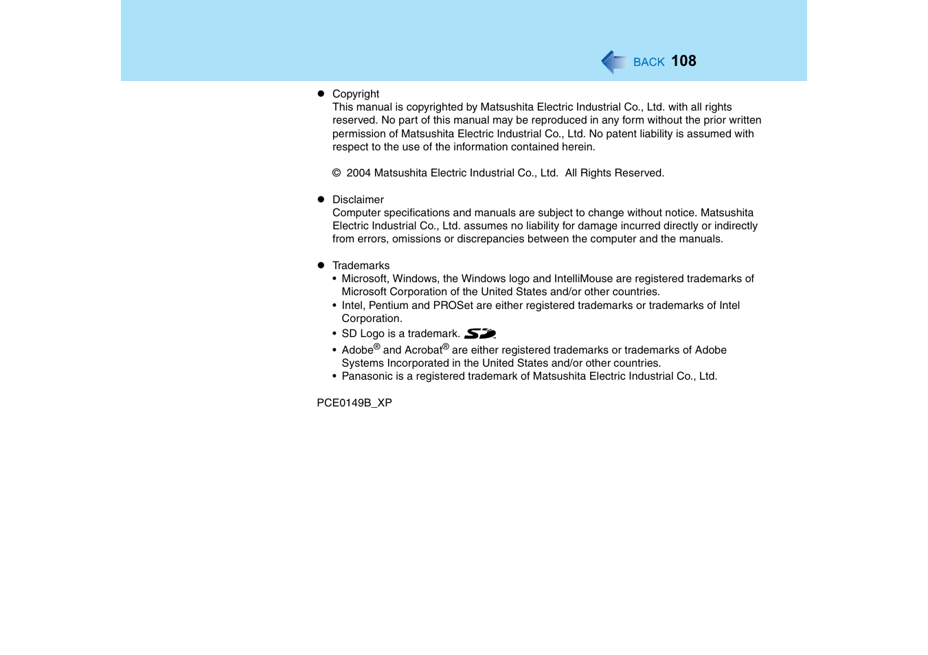 Panasonic CF-T2 Series User Manual | Page 108 / 108