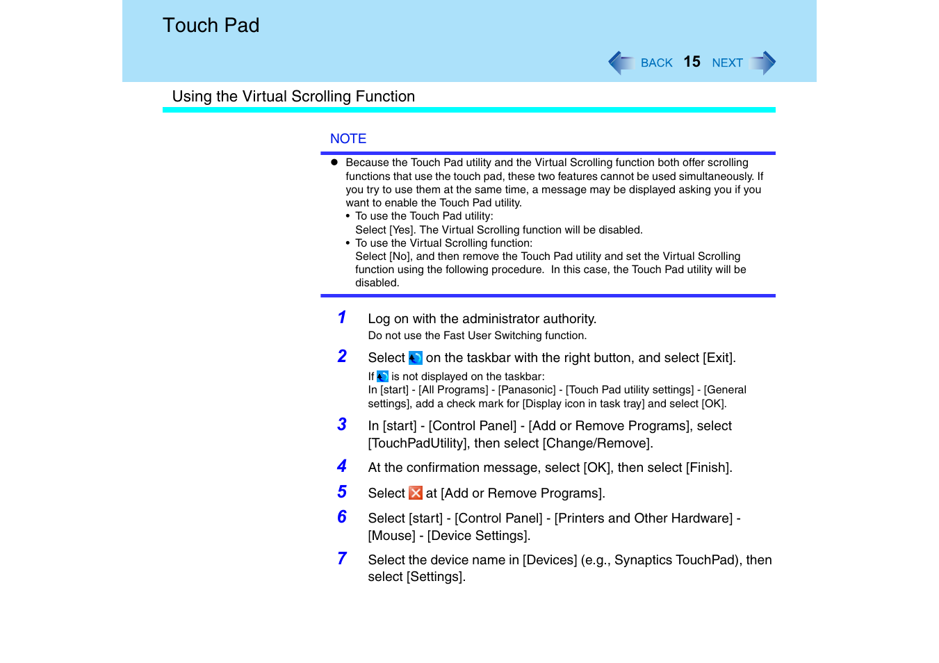 Touch pad | Panasonic CF-T2 Series User Manual | Page 15 / 108