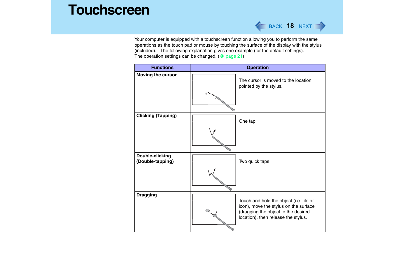 Touchscreen | Panasonic CF-T2 Series User Manual | Page 18 / 108