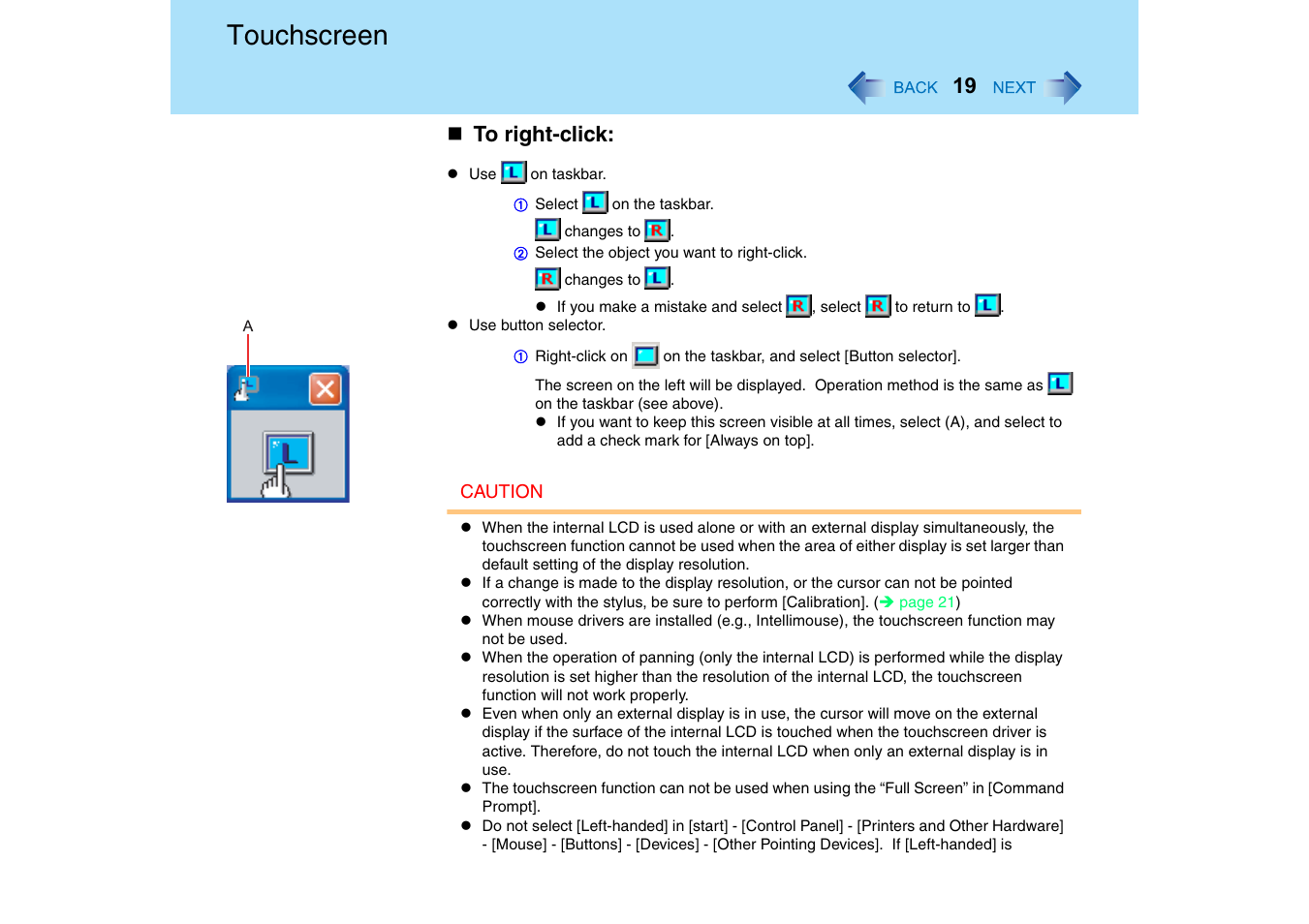 Touchscreen | Panasonic CF-T2 Series User Manual | Page 19 / 108