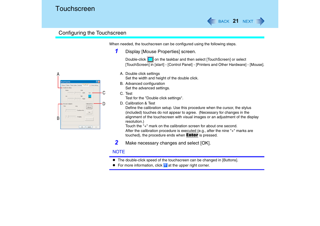 Touchscreen | Panasonic CF-T2 Series User Manual | Page 21 / 108