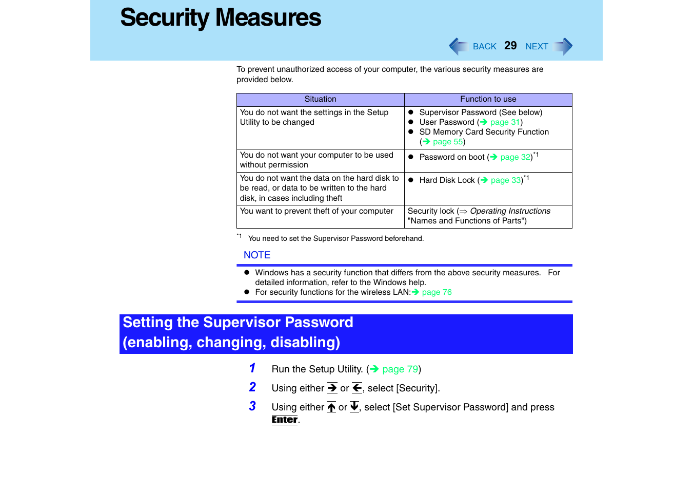 Security measures | Panasonic CF-T2 Series User Manual | Page 29 / 108