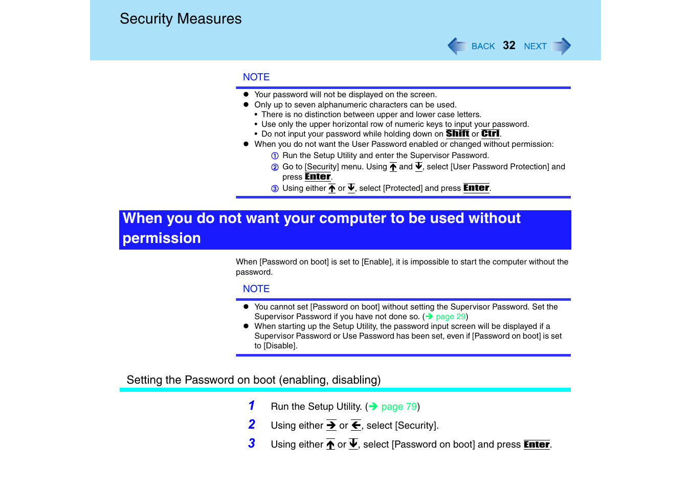 Security measures | Panasonic CF-T2 Series User Manual | Page 32 / 108