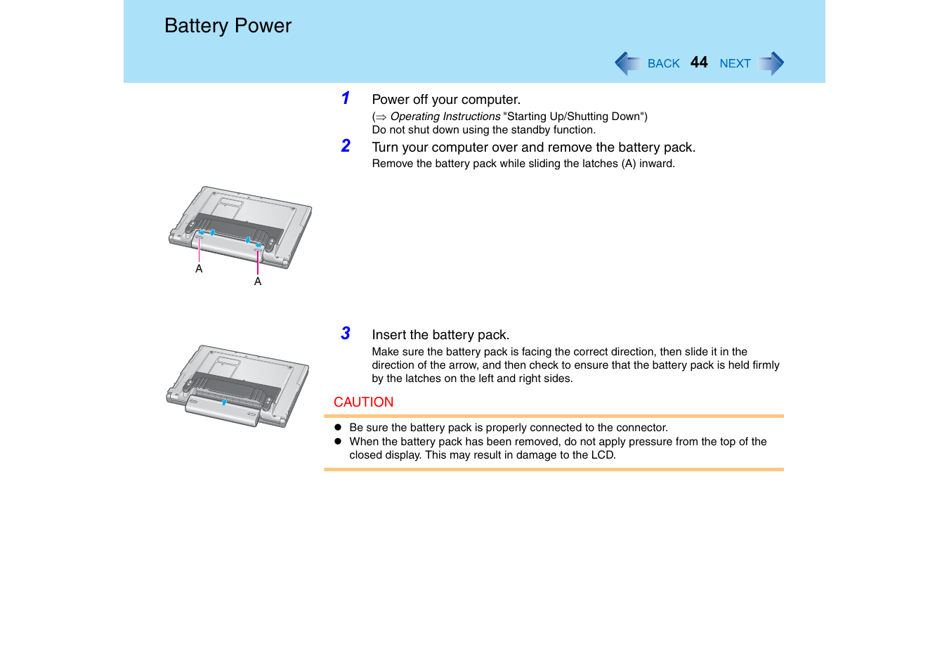 Battery power | Panasonic CF-T2 Series User Manual | Page 44 / 108