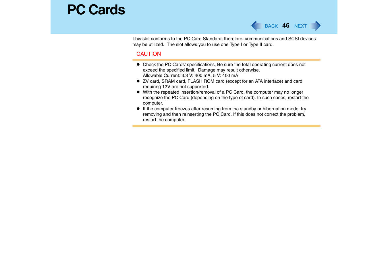 Pc cards | Panasonic CF-T2 Series User Manual | Page 46 / 108