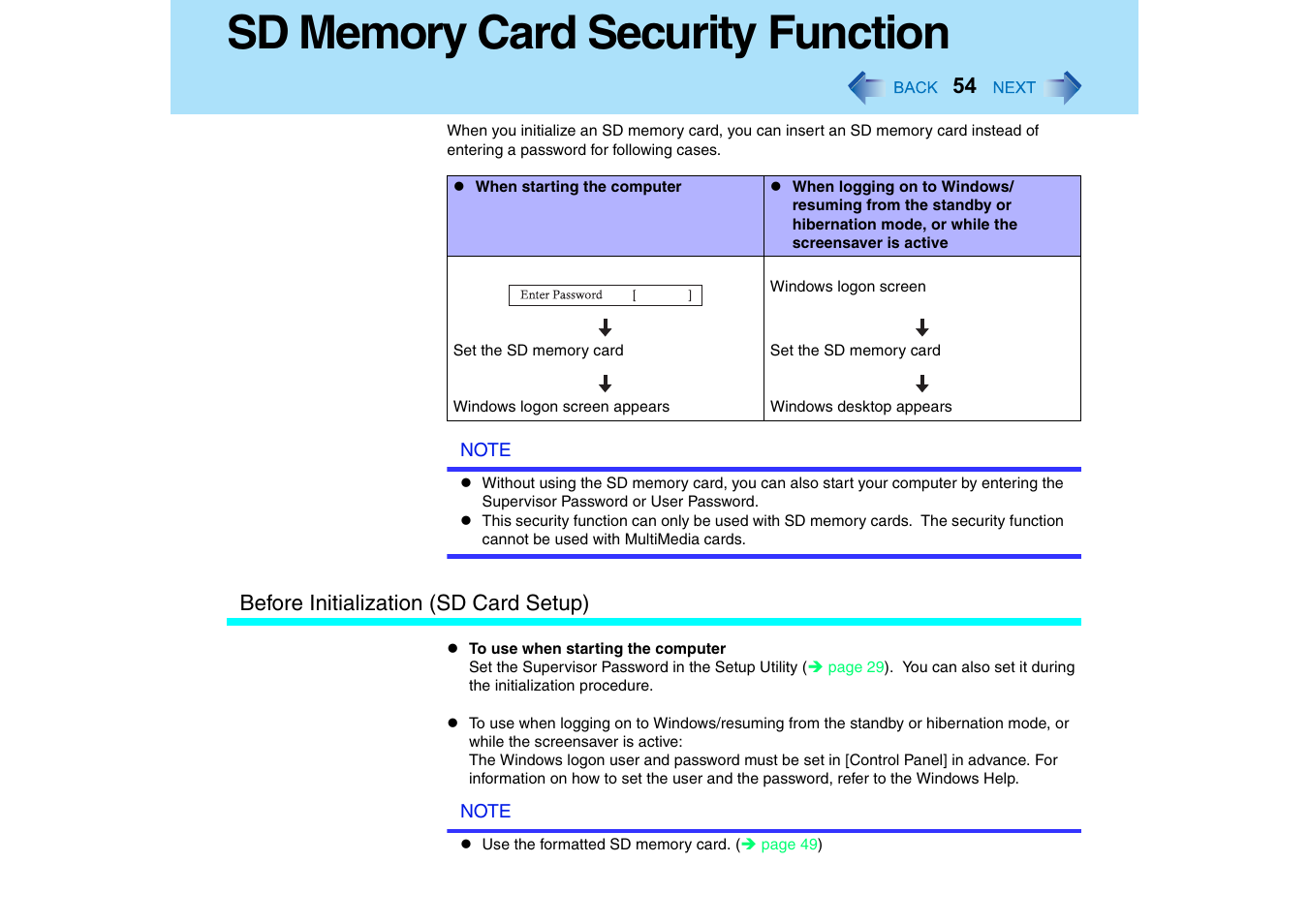 Sd memory card security function | Panasonic CF-T2 Series User Manual | Page 54 / 108