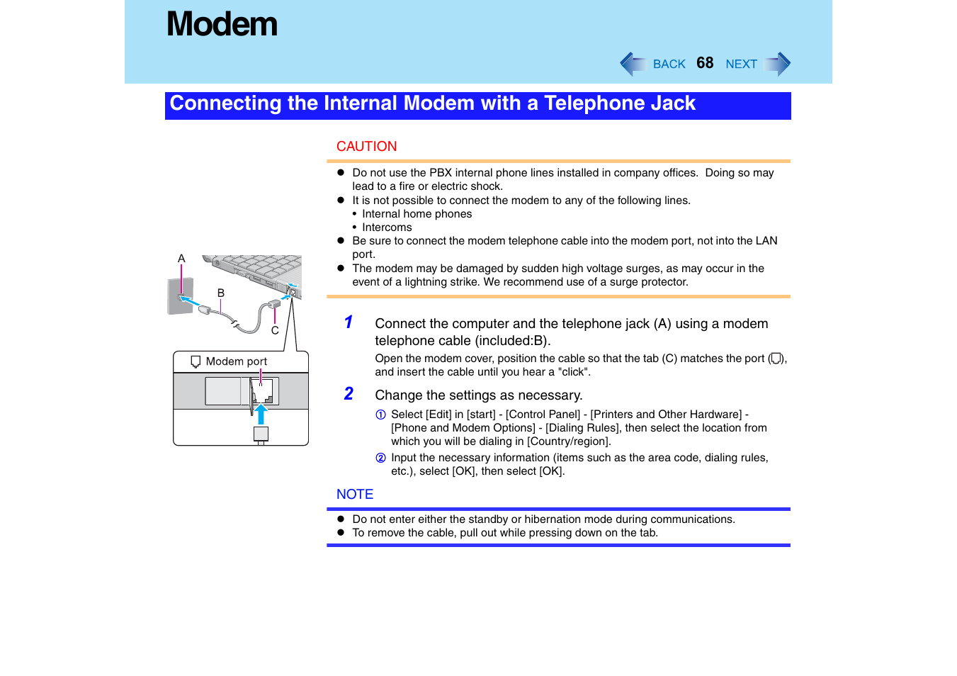 Modem | Panasonic CF-T2 Series User Manual | Page 68 / 108