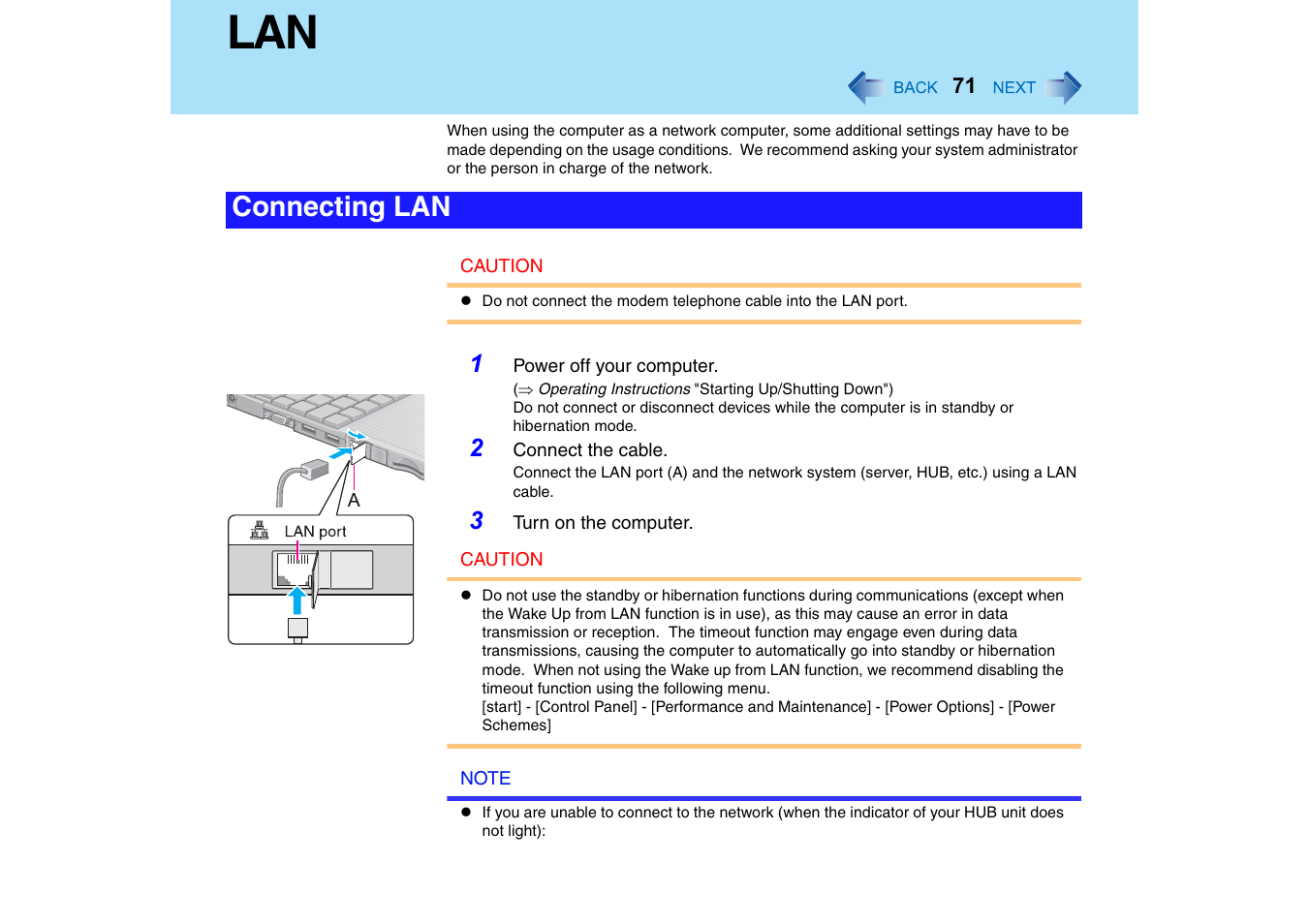 Connecting lan | Panasonic CF-T2 Series User Manual | Page 71 / 108