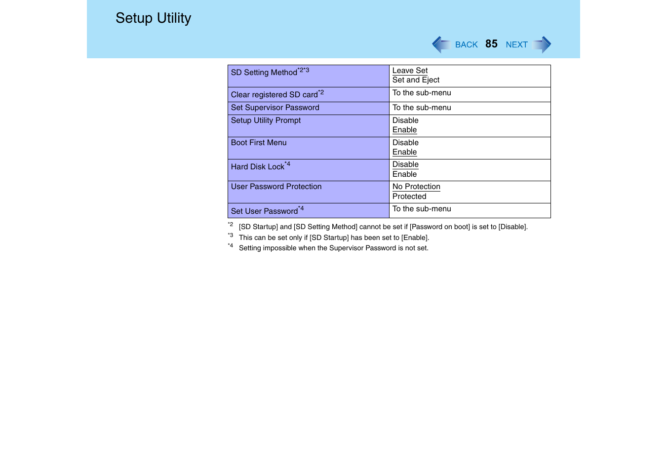 Setup utility | Panasonic CF-T2 Series User Manual | Page 85 / 108