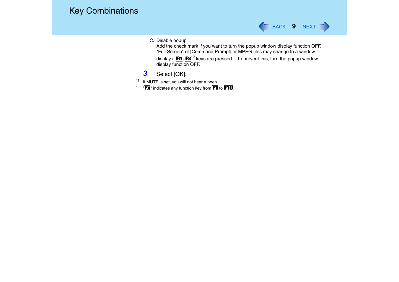 Key combinations | Panasonic CF-T2 Series User Manual | Page 9 / 108