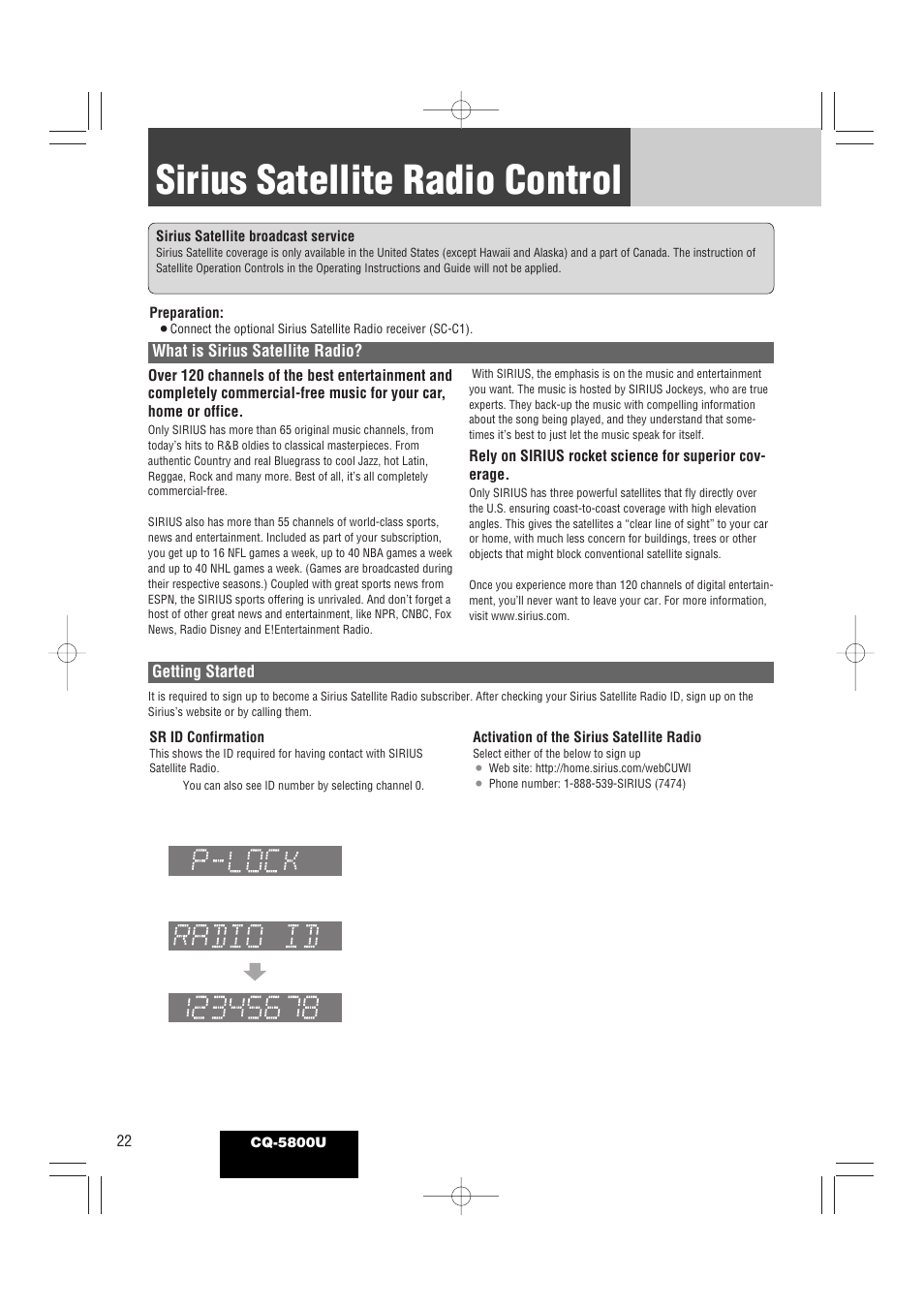 Sirius satellite radio control | Panasonic CQ-5800U User Manual | Page 22 / 48