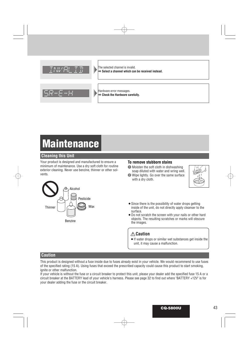 Maintenance | Panasonic CQ-5800U User Manual | Page 43 / 48