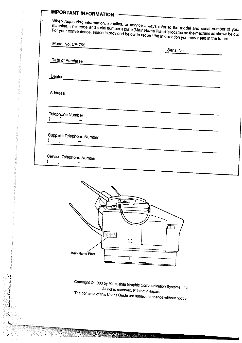 Panasonic Panafax UF-755 User Manual | Page 2 / 148