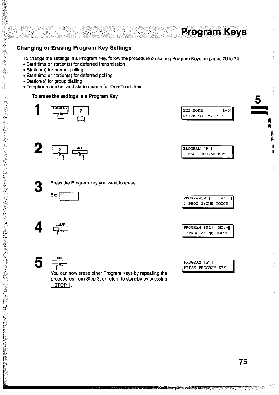Changing or erasing program key settings | Panasonic Panafax UF-755 User Manual | Page 77 / 148