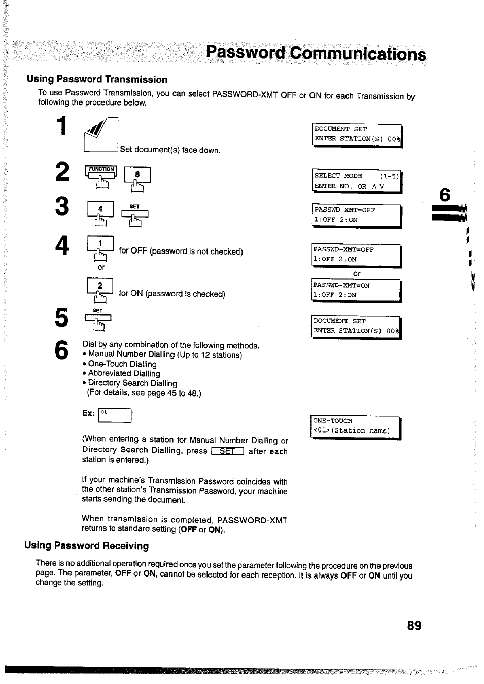 Password communications | Panasonic Panafax UF-755 User Manual | Page 91 / 148